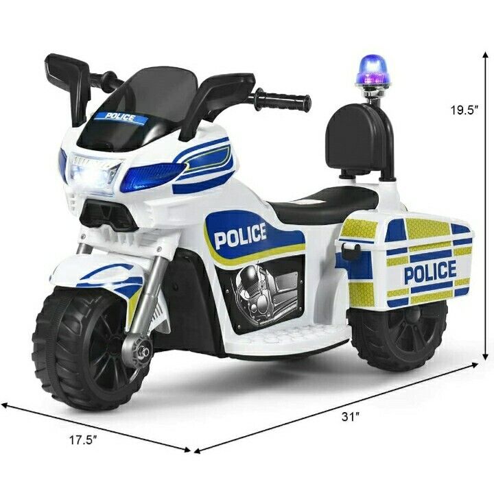 Motocicleta Eléctrica de 3 Ruedas para Niños y Niñas con Diseño de Policía para Montar en Bicicleta