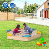 Multicolor Solid Wood Sandbox with 6 Fan-shaped Seats for Outdoor Fun