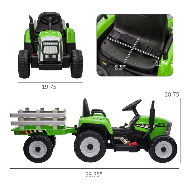 12V Electric Tractor with Trailer and Dual Motors for Kids
