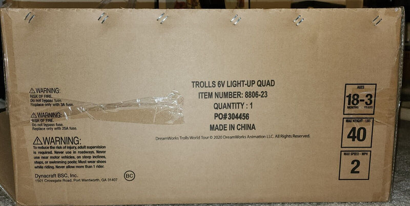 New Dynacraft Trolls Dreamworks 6V Battery-Powered Little Quad ATV for Kids