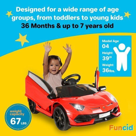 12V Lamborghini Electric Ride On Car for Kids with Remote Control, MP3 Player, and LED Lights