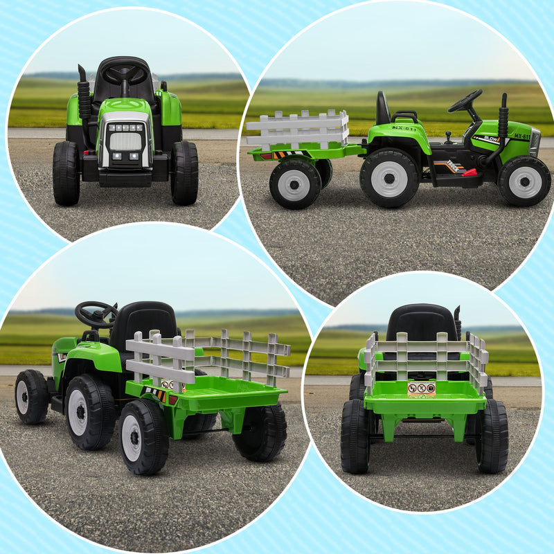 12V Electric Tractor with Trailer and Dual Motors for Kids