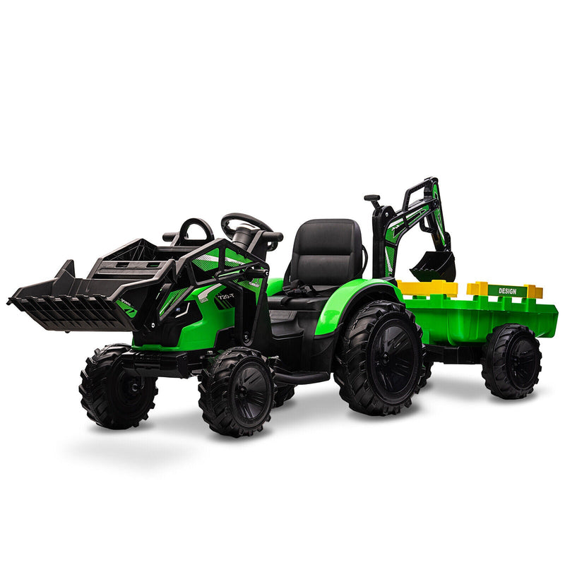 12V Kids Tractor Ride On Toy Car with Trailer, Music, and LED Lights - Perfect Gift for Toddlers