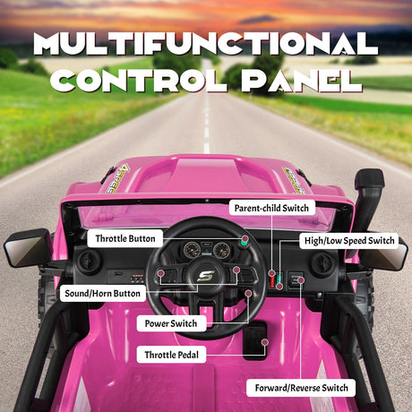 Parent-Child Ride On Truck Car with Remote Control, LED Lights, and Music - Pink (12V 10AH)
