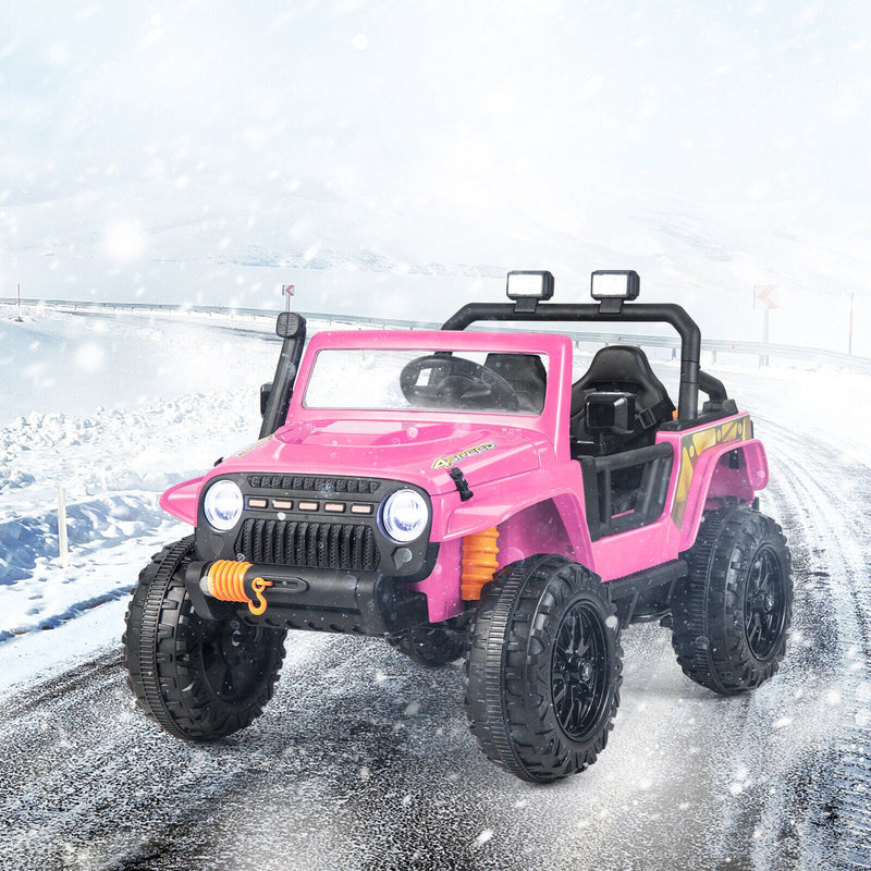 Parent-Child Ride On Truck Car with Remote Control, Music, and LED Lights - 12V 10AH, Pink