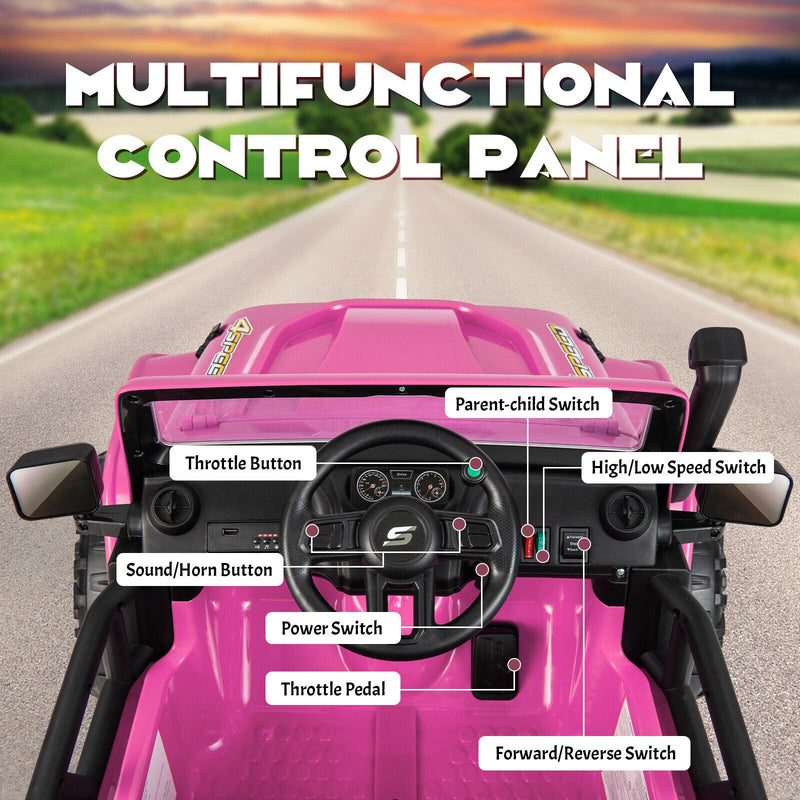 Parent-Child Ride On Truck Car with Remote Control, Music, and LED Lights - 12V 10AH, Pink