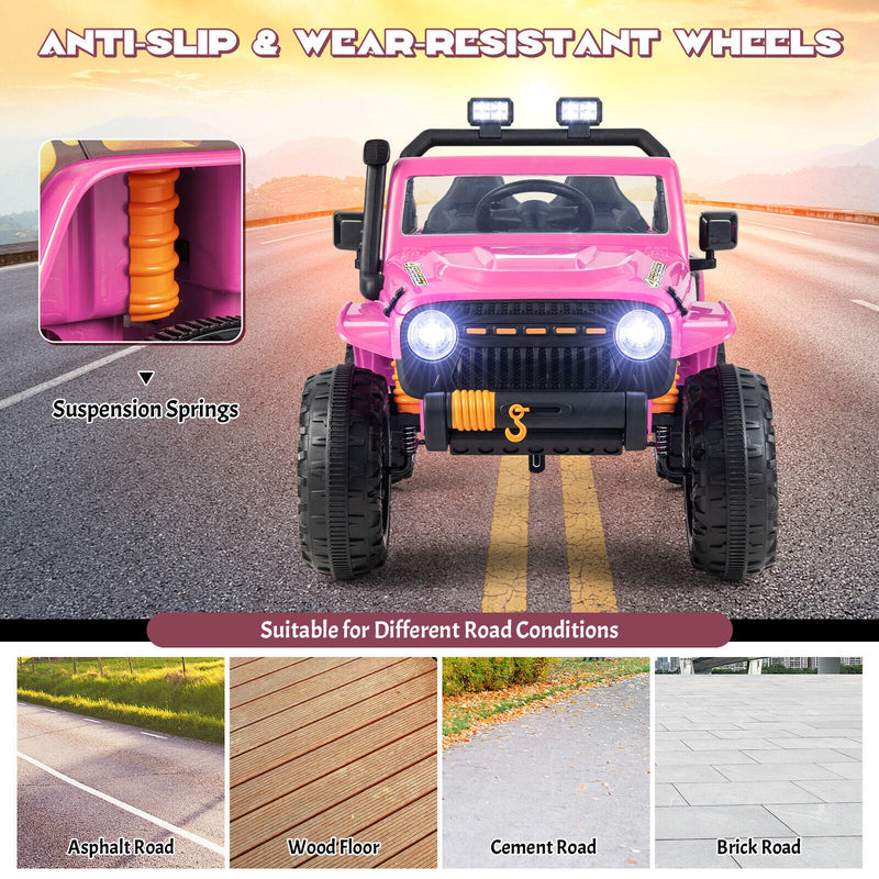 Parent-Child Ride On Truck Car with Remote Control, Music, and LED Lights - 12V 10AH, Pink