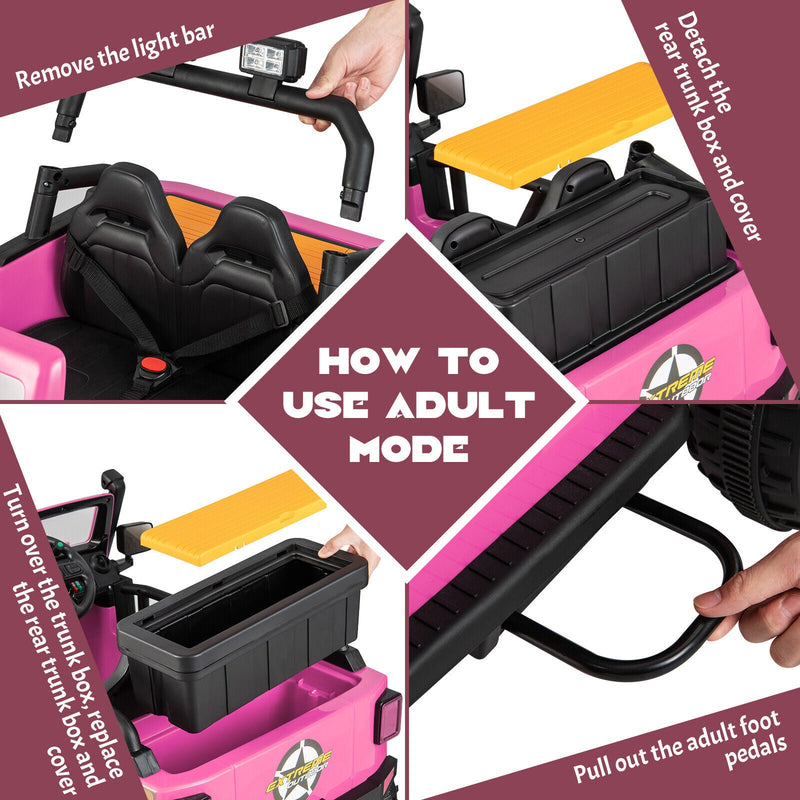 Parent-Child Ride On Truck Car with Remote Control, Music, and LED Lights - 12V 10AH, Pink