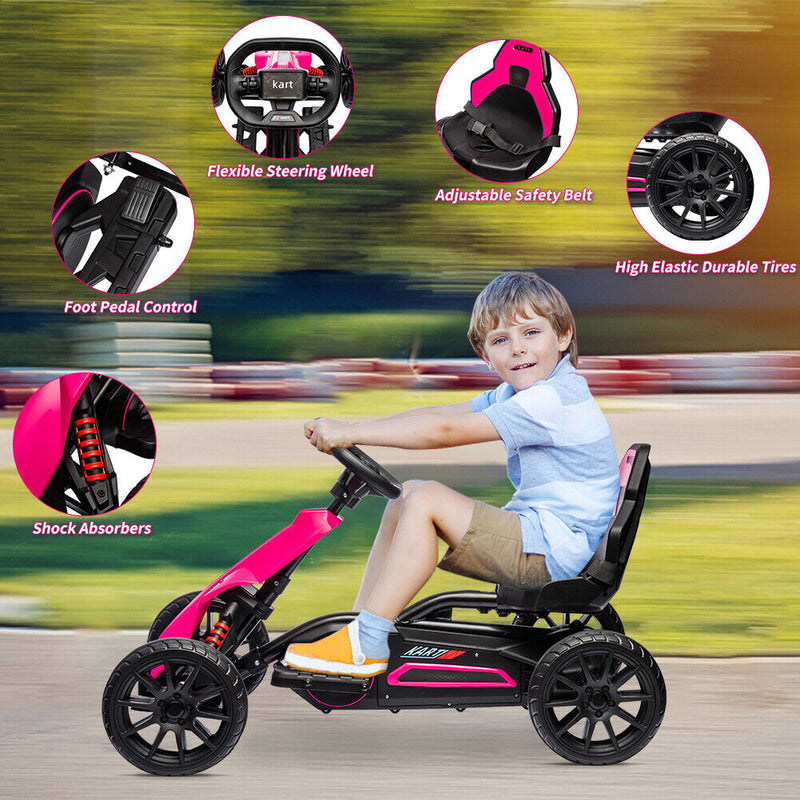 Pedal-Powered Go Kart for Kids with Safety Belt - Outdoor 4-Wheel Racer Toy