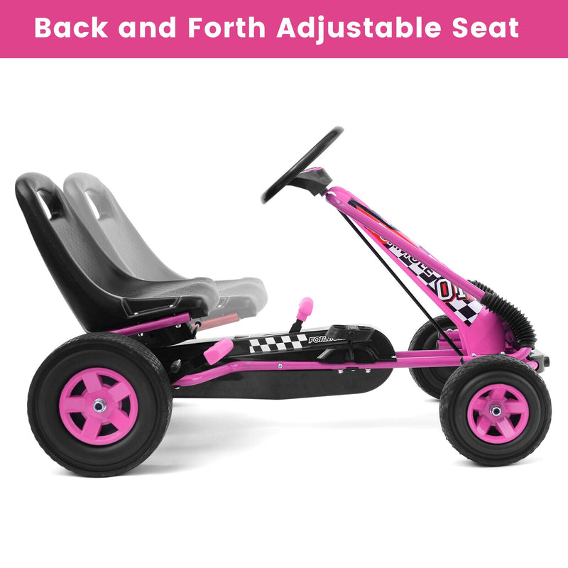 Pedal-Powered Pink Go Kart for Kids with Adjustable Seat - 4 Wheels Ride-On Toy