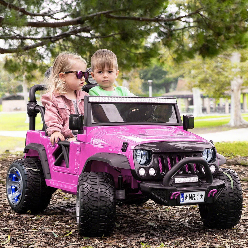 24V DUAL SEAT CHILDREN'S RIDE-ON VEHICLE JEEP CAR TOY WITH 2 HIGH-PERFORMANCE ENGINES, PNEUMATIC WHEELS, MUSIC PLAYER + REMOTE CONTROL