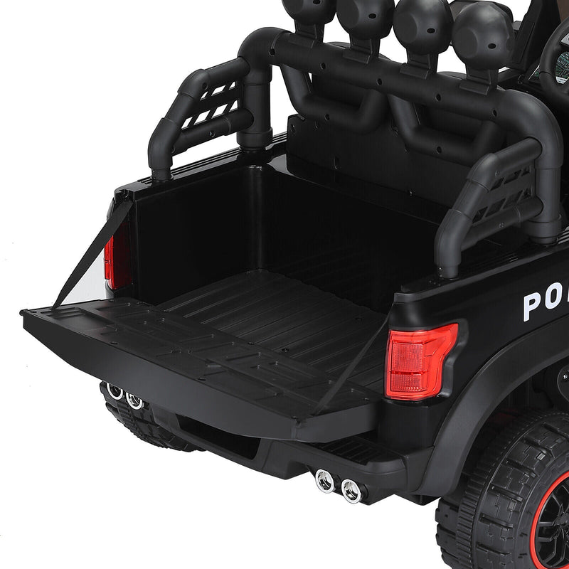 Interactive 12V Police Car Ride-On with RC, LED Lights, and Intercom - 6 Wheel Truck for Kids