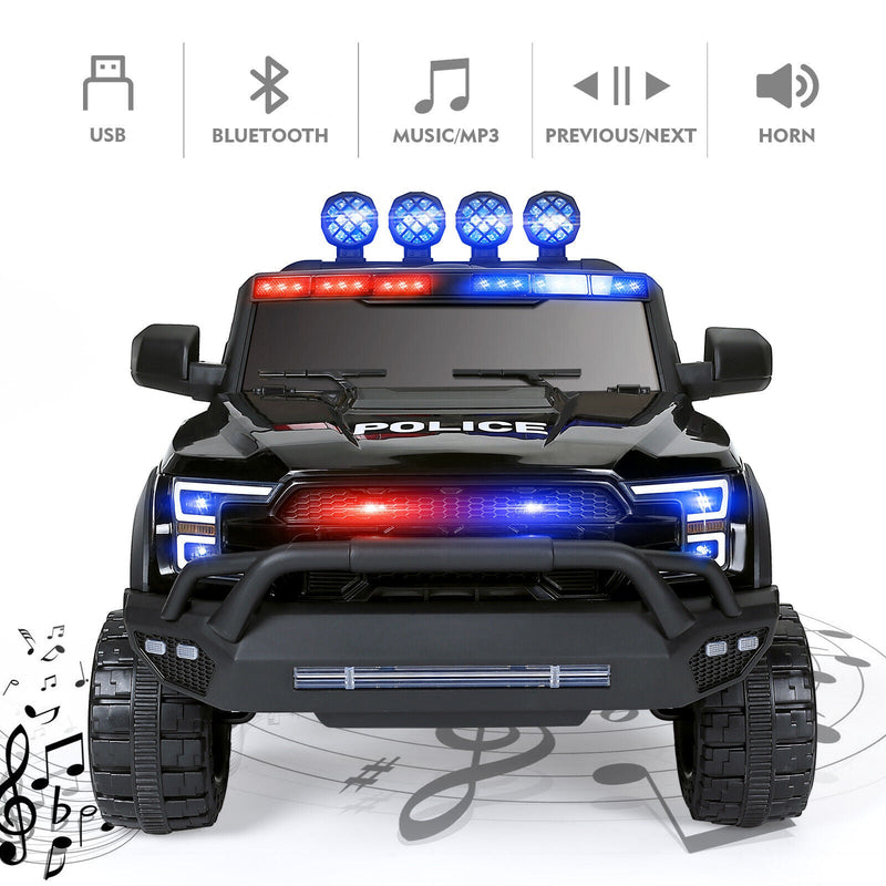 6-Wheel Electric Police Car for Kids with RC, LED Lights, and Intercom