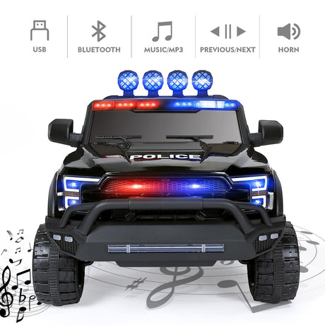 Electric Police Car Ride-On for Kids with 6 Wheels, LED Lights, Intercom, Siren, and Remote Control