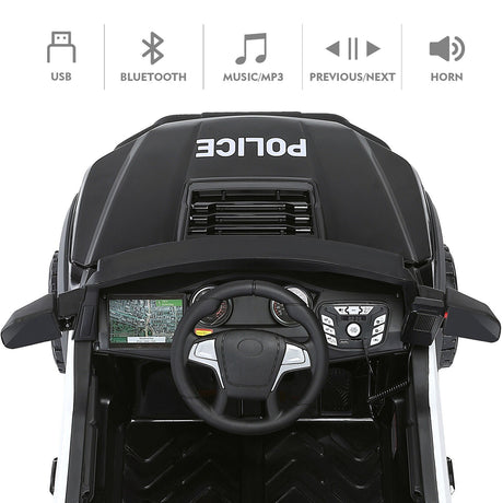 Police Car Truck for Kids with 12V Battery, 6 Wheels, LED Lights, Intercom, Siren, and Remote Control