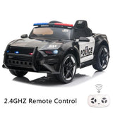 Police Electric Ride On Car for Kids with Remote Control - 12V Battery Powered in Black and White