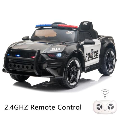 Police Electric Ride On Car for Kids with Remote Control - 12V Battery Powered in Black and White