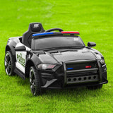 Police Electric Ride On Car for Kids with Remote Control - 12V Battery Powered in Black and White
