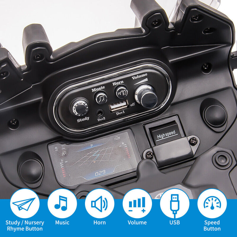 Police Motorcycle 4-Wheel Ride-On for Kids with Headlight and Warning Lights - 12V