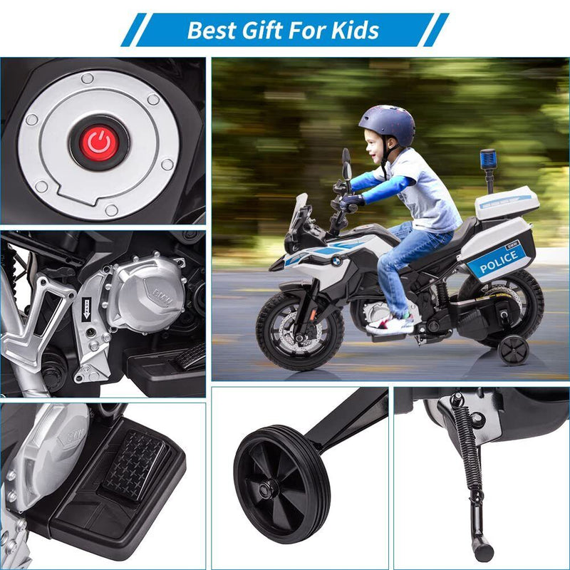 Police Motorcycle 4-Wheel Ride-On for Kids with Headlight and Warning Lights - 12V