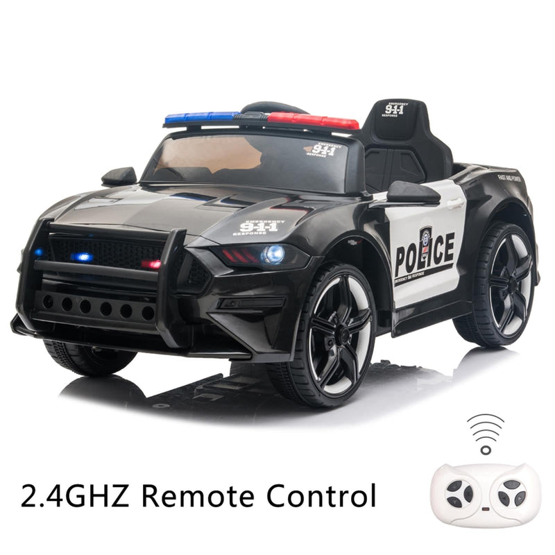 Police Ride On Car for Kids 3-7 Years with 3 Speeds and Remote Control - Black