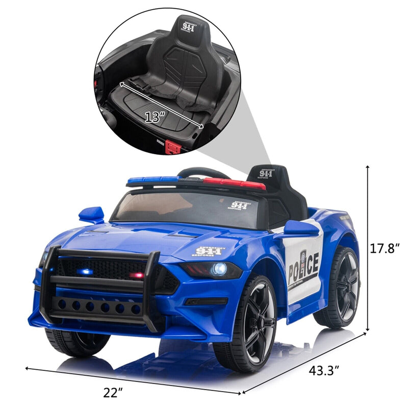 Police Sports Car 12V Ride-On with Remote Control, Lights, and Siren - Blue