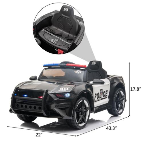 Police Sports Car for Kids with 2.4GHz Remote Control and LED Lights - 12V Ride-On Toy