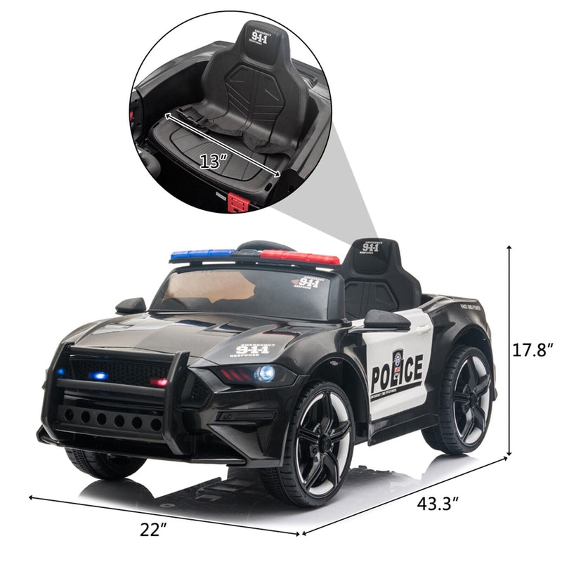 Police Sports Car for Kids with Remote Control, LED Lights, and Siren - 12V