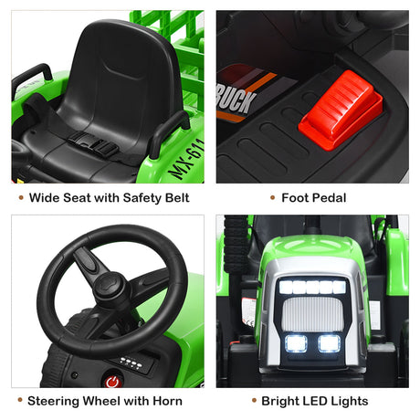 Power Up Your Child's Playtime with the Large Capacity Battery-Powered Ride-On Tractor and Trailer Set from Topbuy