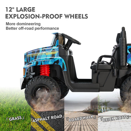 Powerful 24V 2-Seater Kids Ride On Dump Truck Tractor with Camo Design and 3 Speed Options, Includes Remote Control