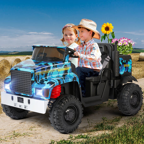 2-Seater 24V Battery Powered Kids Ride-On Truck with Camo Design and 3-Speed RC Control