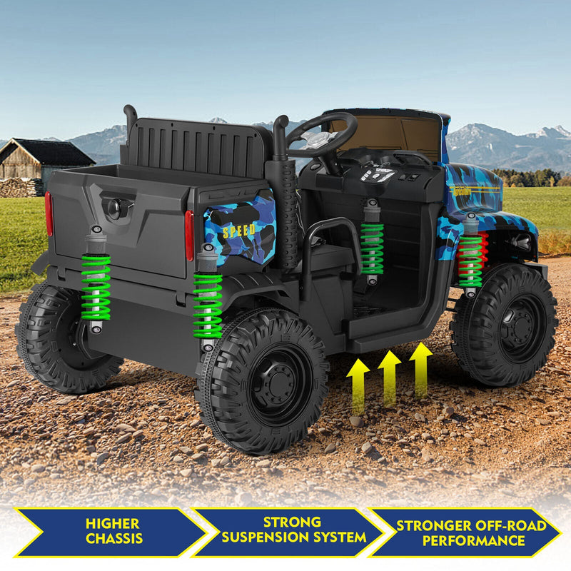 2-Seater 24V Battery Powered Kids Ride-On Truck with Camo Design and 3-Speed RC Control
