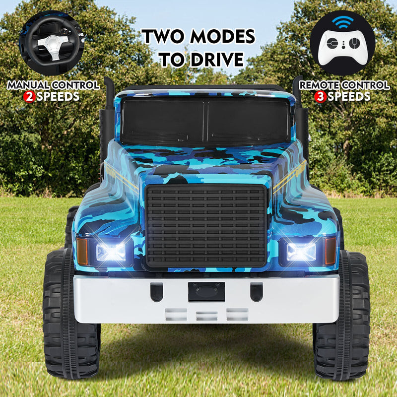 2-Seater 24V Battery Powered Kids Ride-On Truck with Camo Design and 3-Speed RC Control