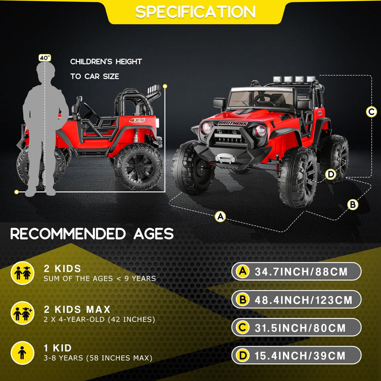 Powerful 24V 2-Seater Kids Ride on Truck with 3 Speeds, LED Light, and Remote Control