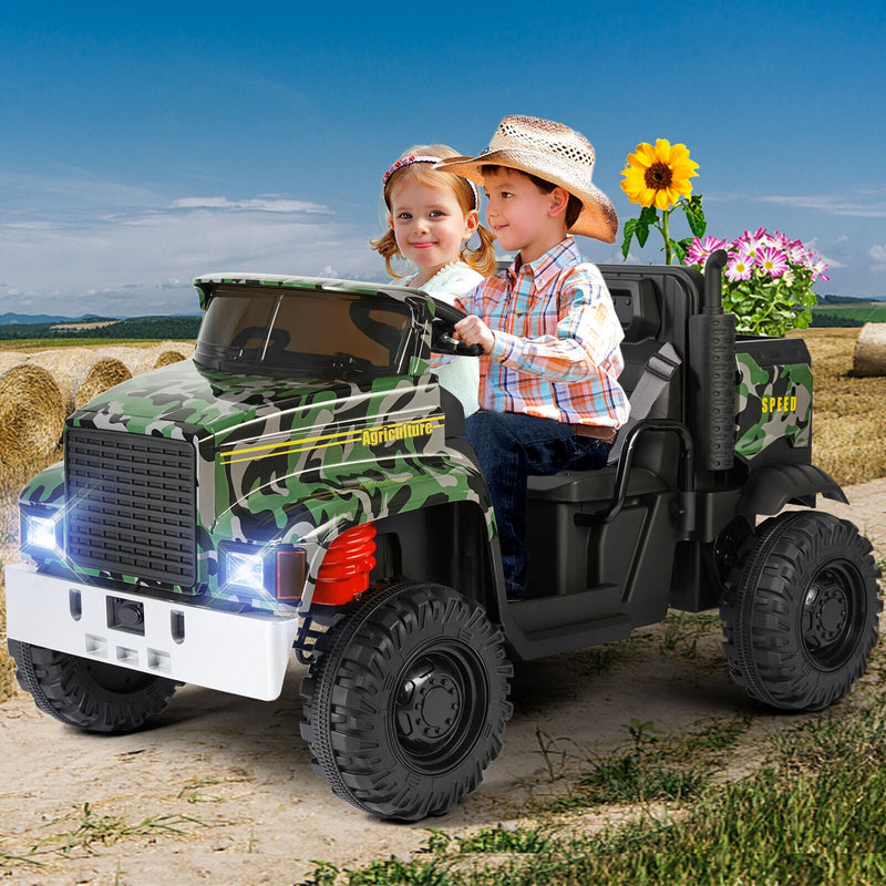 Powerful 24V Battery-Powered 2-Seater Kids Ride On Tractor with Dump Bed and RC Control