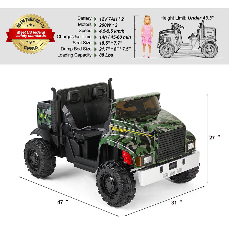 Powerful 24V Battery-Powered 2-Seater Kids Ride On Tractor with Dump Bed and RC Control