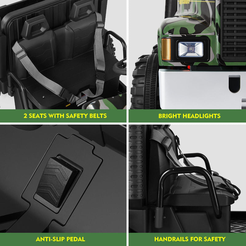 Powerful 24V Battery-Powered 2-Seater Kids Ride On Tractor with Dump Bed and RC Control