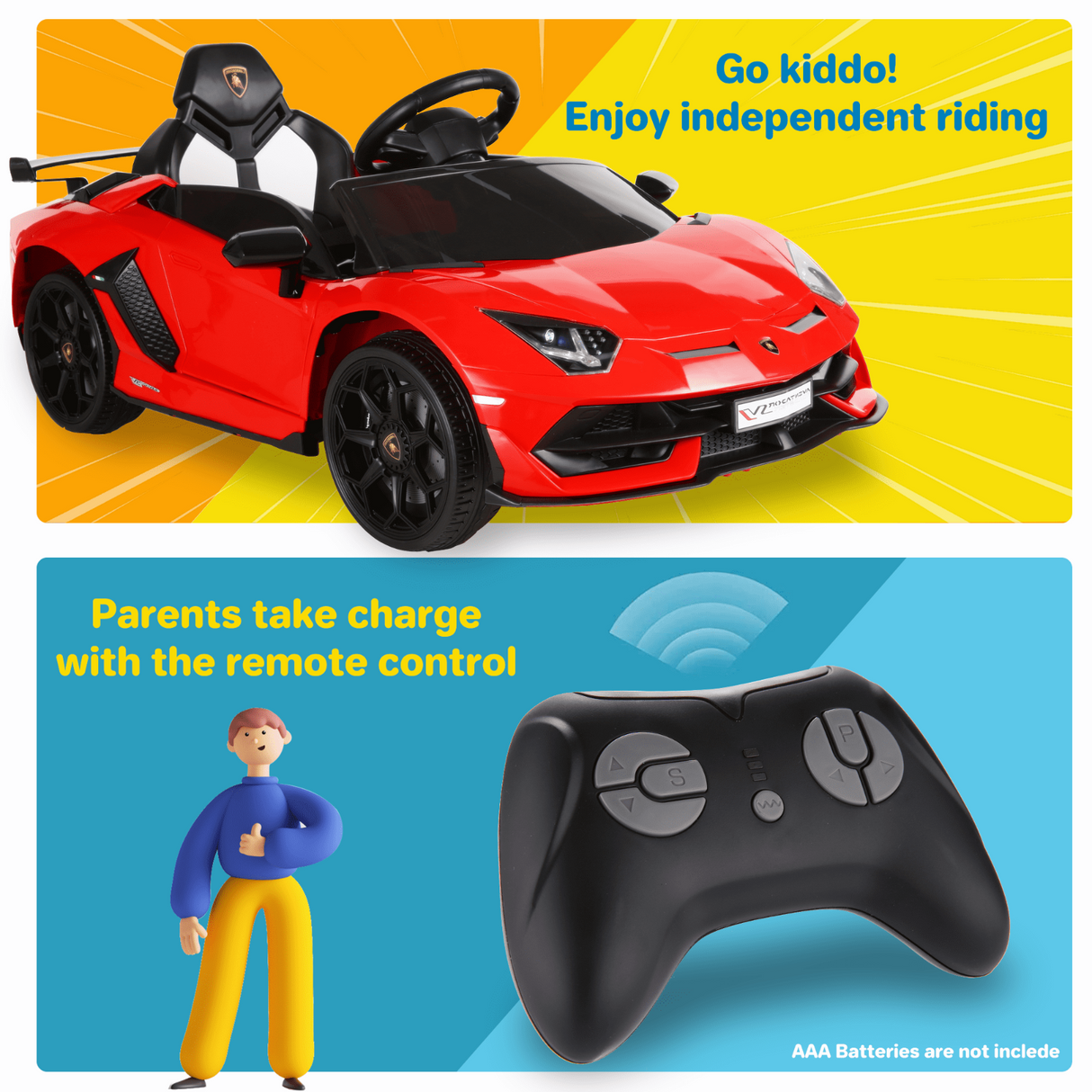 Electric Kids Ride-On Car with Remote Control, USB Port, LED Lights, and 3 Speed Options