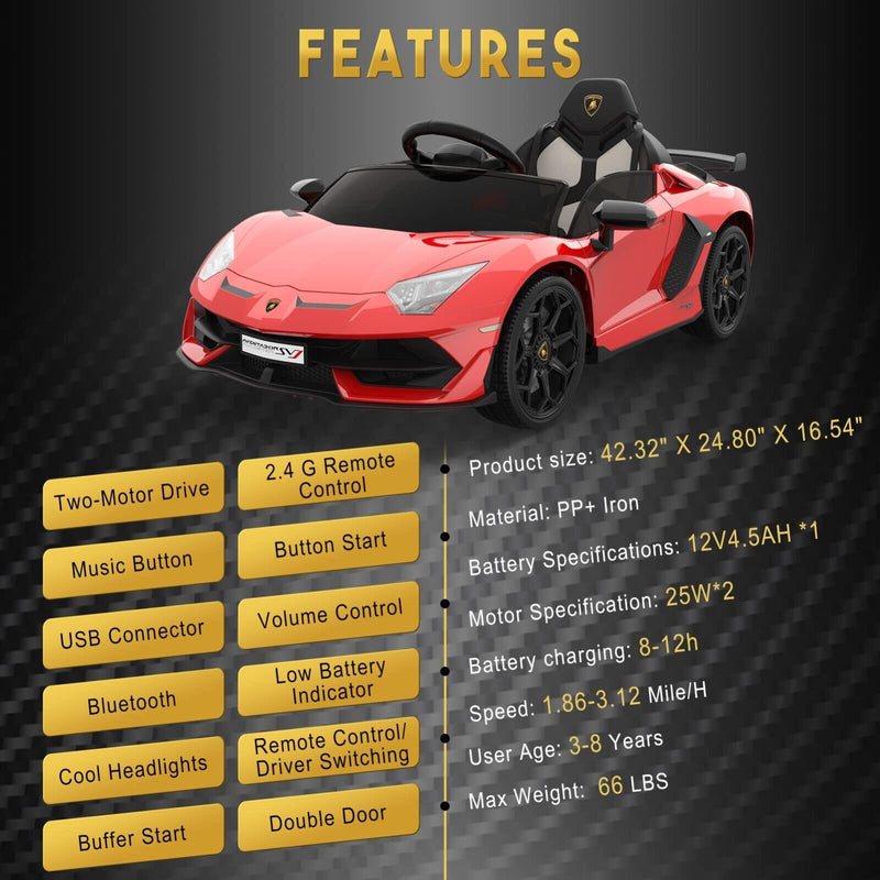 Premium 12V Electric Lamborghini Ride-On Car for Kids with Remote Control - Perfect Gift for Young Drivers