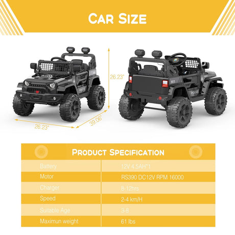 Premium 12V Electric Ride On Car for Kids with Remote Control and Spring Suspension