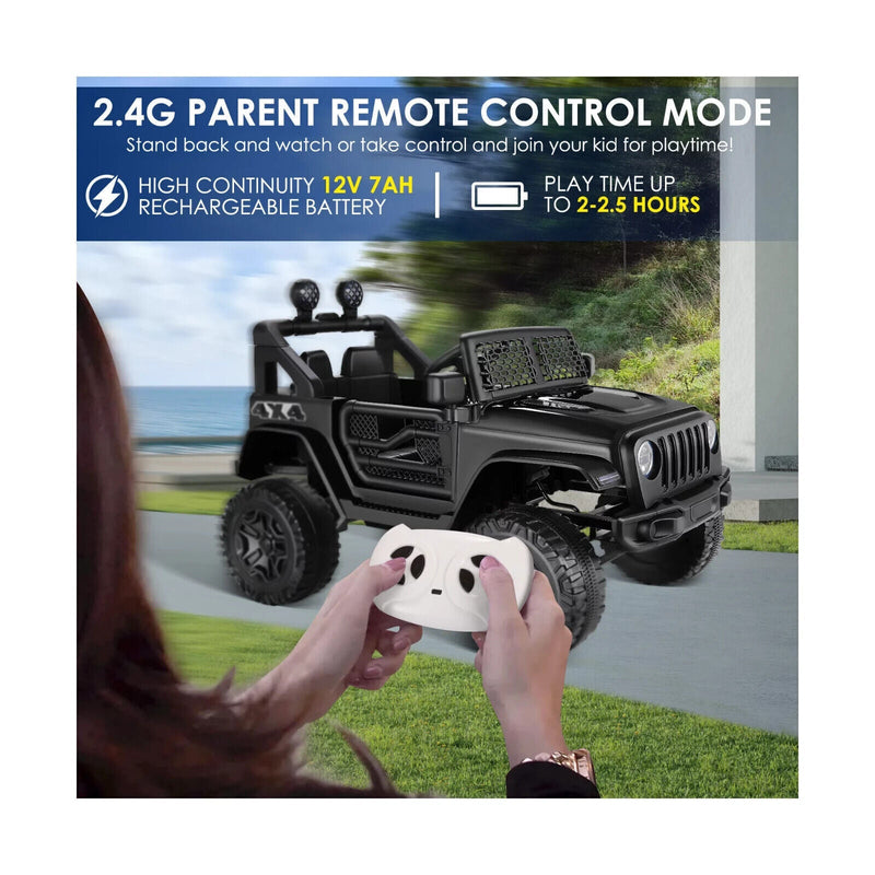 12V Kids Electric Jeep with Remote Control, 3 Speeds, LED Lights, and MP3 Player