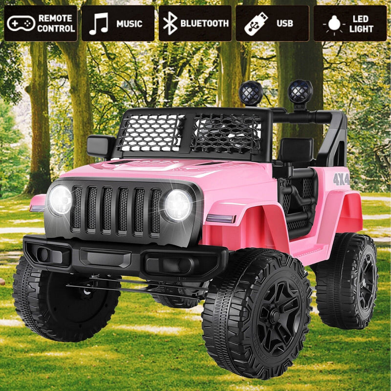12V Kids Ride On Truck with RC Remote, Spring Suspension, Lights, USB Music