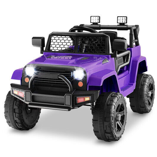 Premium 12V Kids Ride On Truck with Remote Control and Headlights in Purple