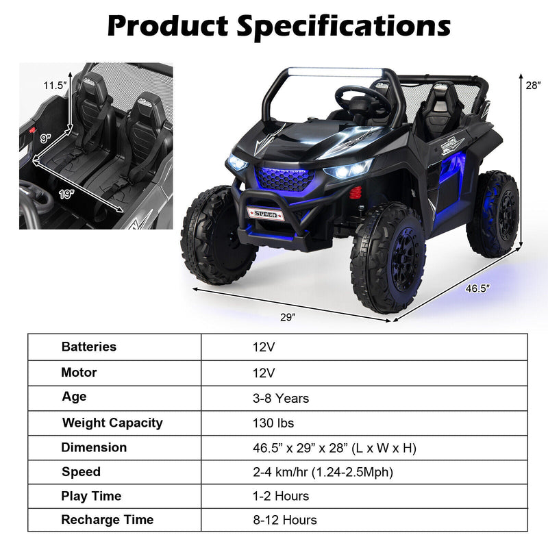 Premium 12V Ride-On Truck with Safety Belts and Lockable Doors - Supports up to 130 LBS in Black