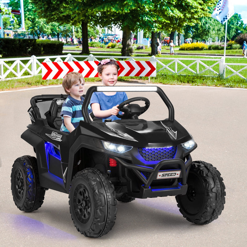 Premium 12V Ride-On Truck with Safety Belts and Lockable Doors - Supports up to 130 LBS in Black