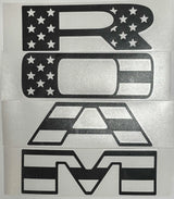 Premium Cast Matte Black Die-Cut Vinyl Flag Decals for 2019-2026 RAM Grille TVD Vinyl Decals
