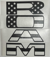 Premium Cast Matte Black Die-Cut Vinyl Flag Decals for 2019-2026 RAM Grille TVD Vinyl Decals