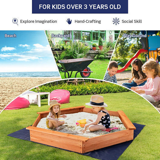 Premium Cedar Sand Box with Built-In Seating and Hexagonal Design