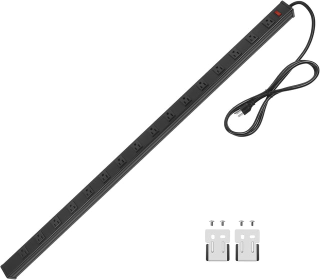 16 Outlet Metal Industrial Power Strip. 6FT Cord 15A, 125V, 1875W (Black) TekShack