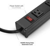 16 Outlet Metal Industrial Power Strip. 6FT Cord 15A, 125V, 1875W (Black) TekShack